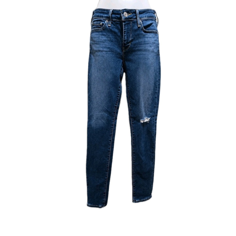 Levi's 711 Skinny Sculpt Soft Jeans Womens 25x30 Blue Stretch Mid Distressed NWT